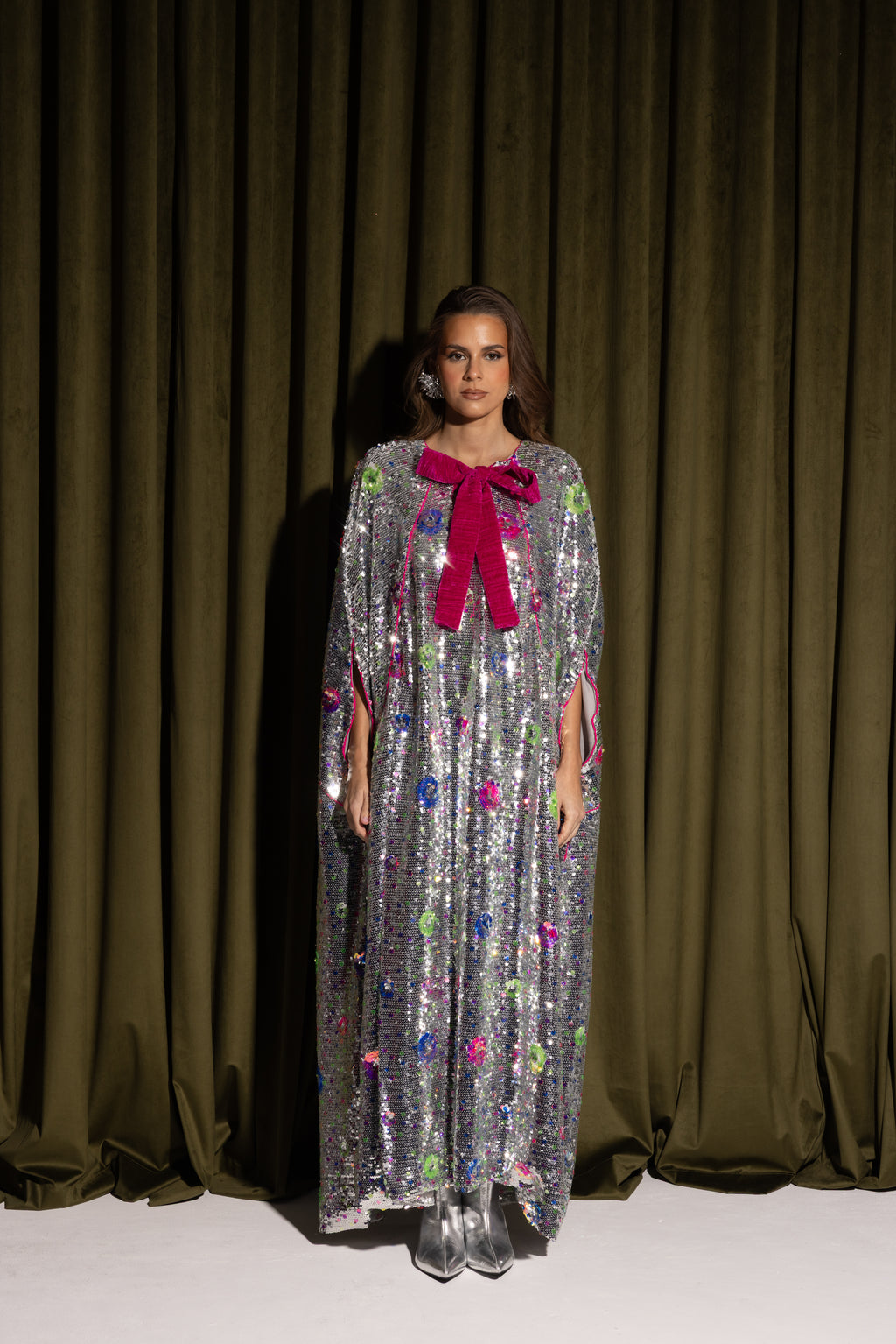 3D Sequin Fabric with Velvet Bows